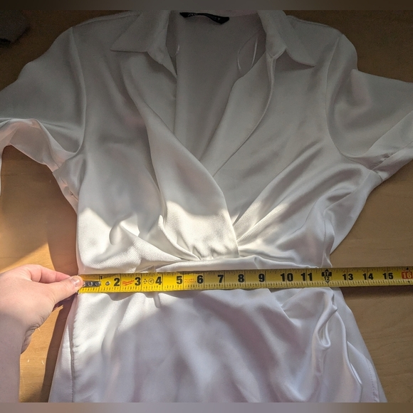 ZARA white Silk Texture Short Dress Size XS Size Zipper Long Sleeves - Picture 12 of 13
